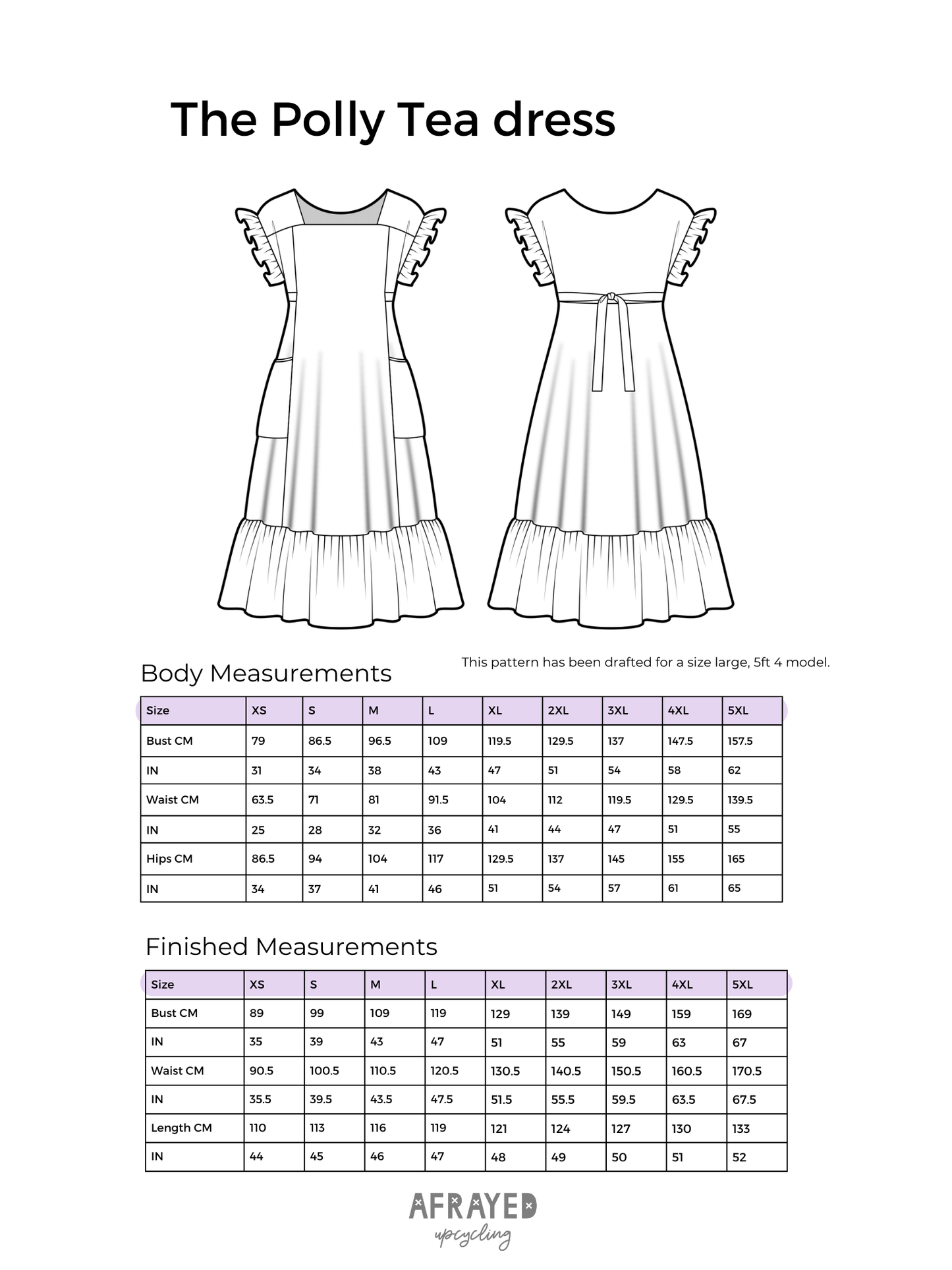 Polly Tea Dress Pattern PDF - Sizes XS-5XL