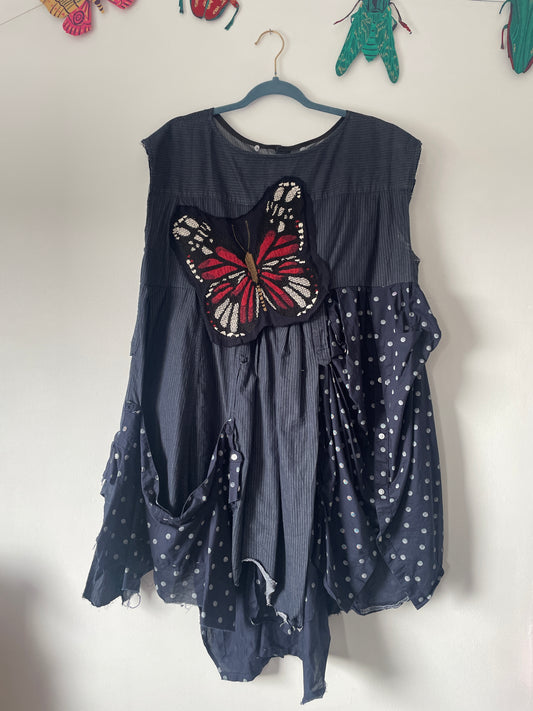 Butterfly Indigo Upcycled Dress/Top- Size Medium/Large