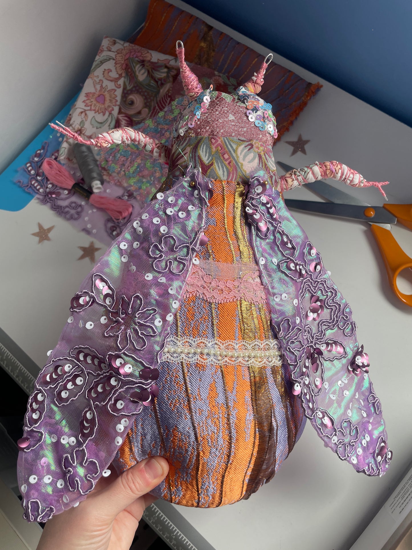 Sparkly Fabric Cicada Bug Sewing Kit - Lilac Jet