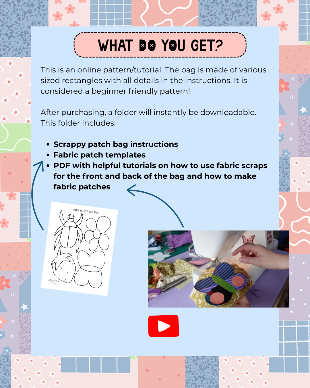 Scrappy Patch Bag Online Pattern + Fabric Patch Tutorial