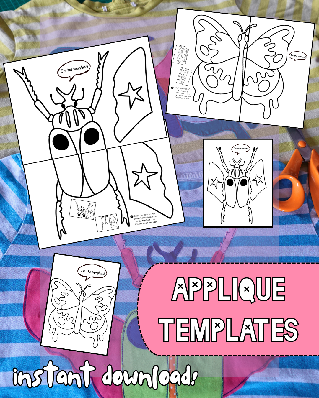 Beetle + Butterfly Appliqué Templates PDF Downloadable