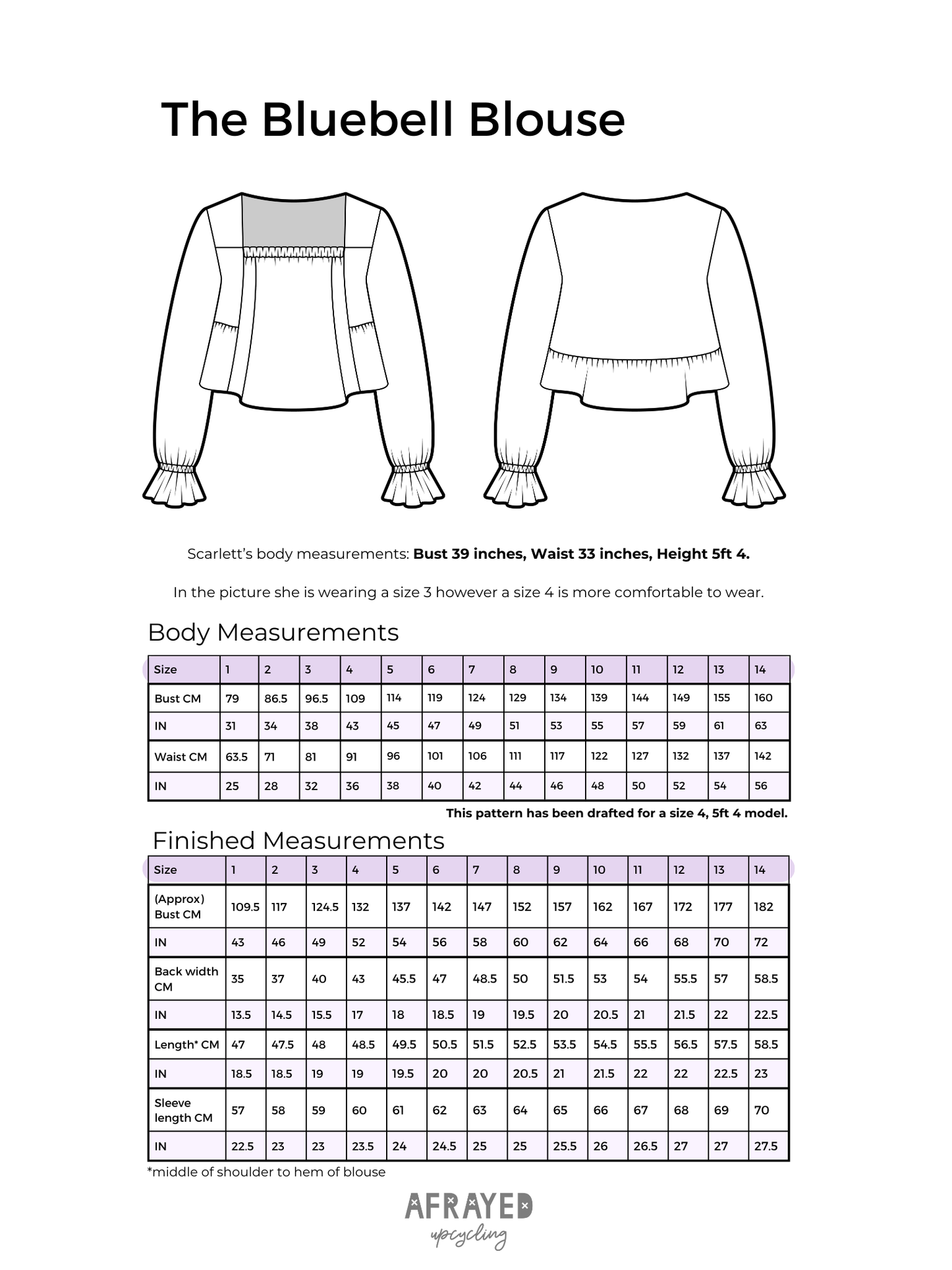 Bluebell Blouse Pattern PDF