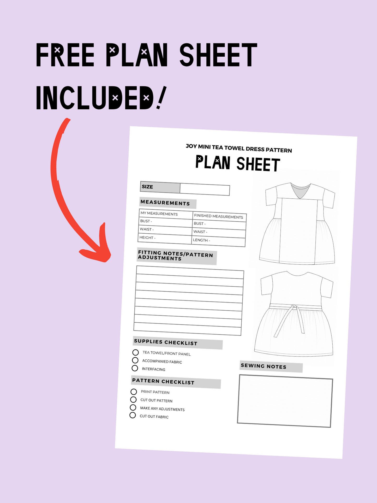 Joy Mini Tea Towel Dress Pattern PDF - Sizes XS-5XL