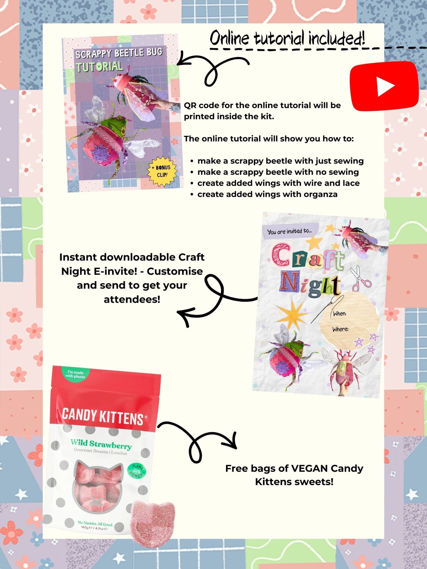 CRAFT NIGHT KIT! - Fabric Beetle Bug Sewing Kit (minimum 2 kits)