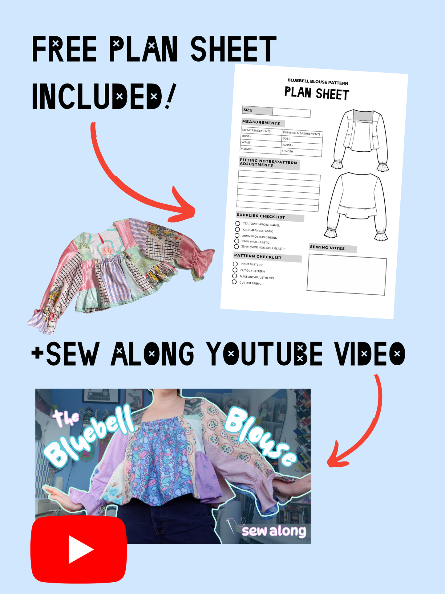 Bluebell Blouse Pattern PDF