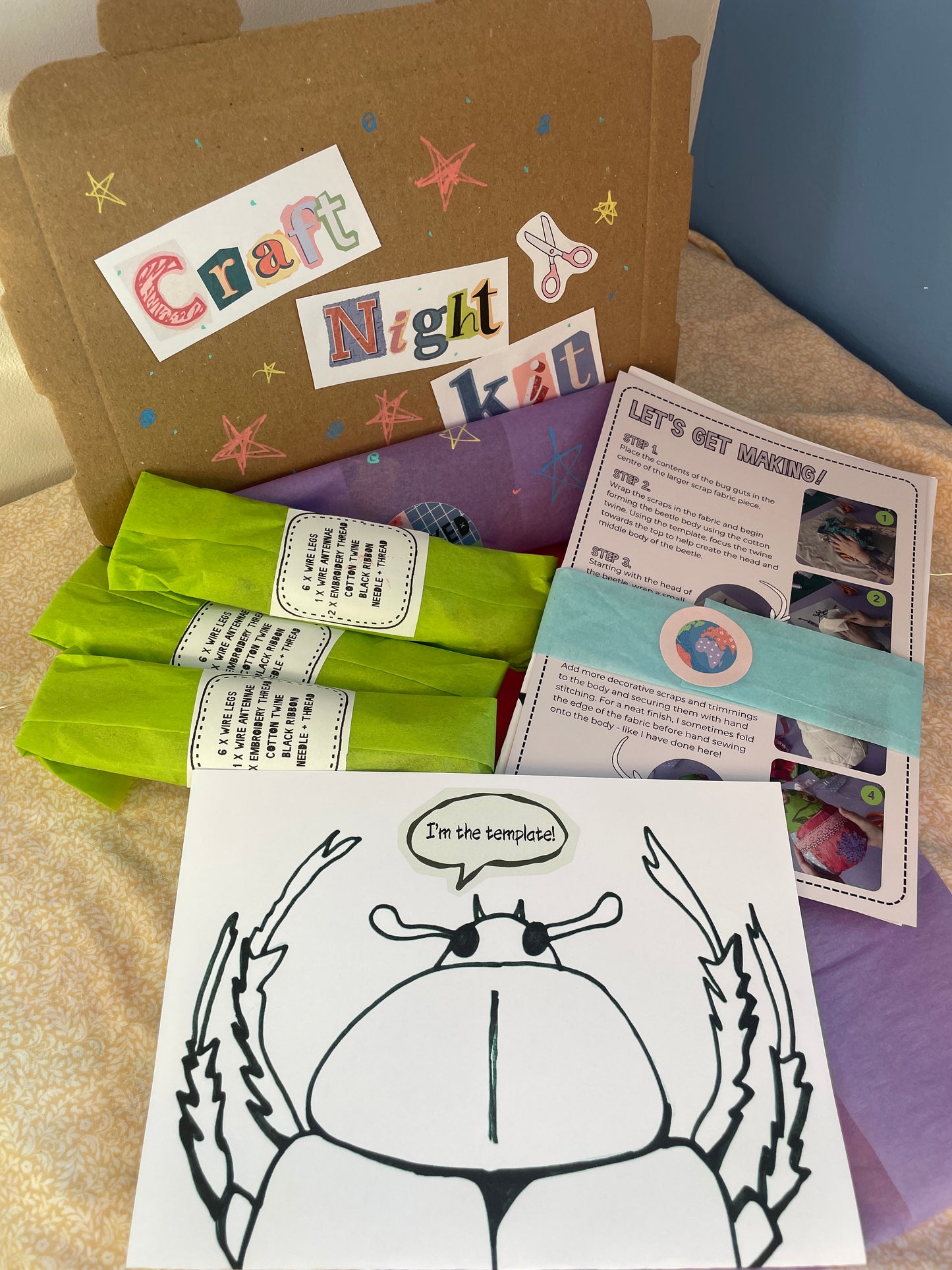 CRAFT NIGHT KIT! - Scrap Buster Fabric Beetle Bug Sewing Kit (minimum 2 kits)