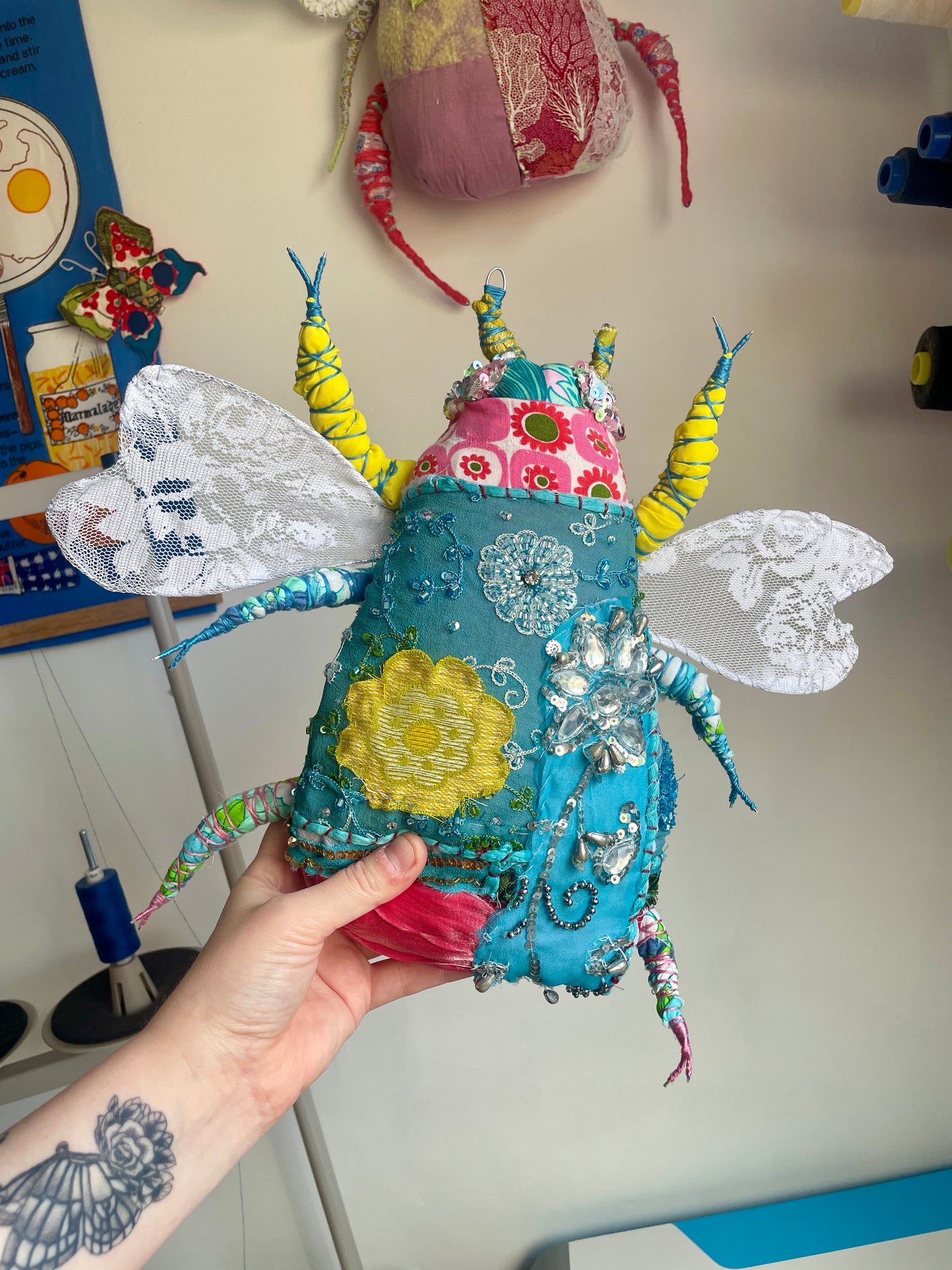 Limited Edition Fabric Beetle Bug Sewing Kit - Turquoise