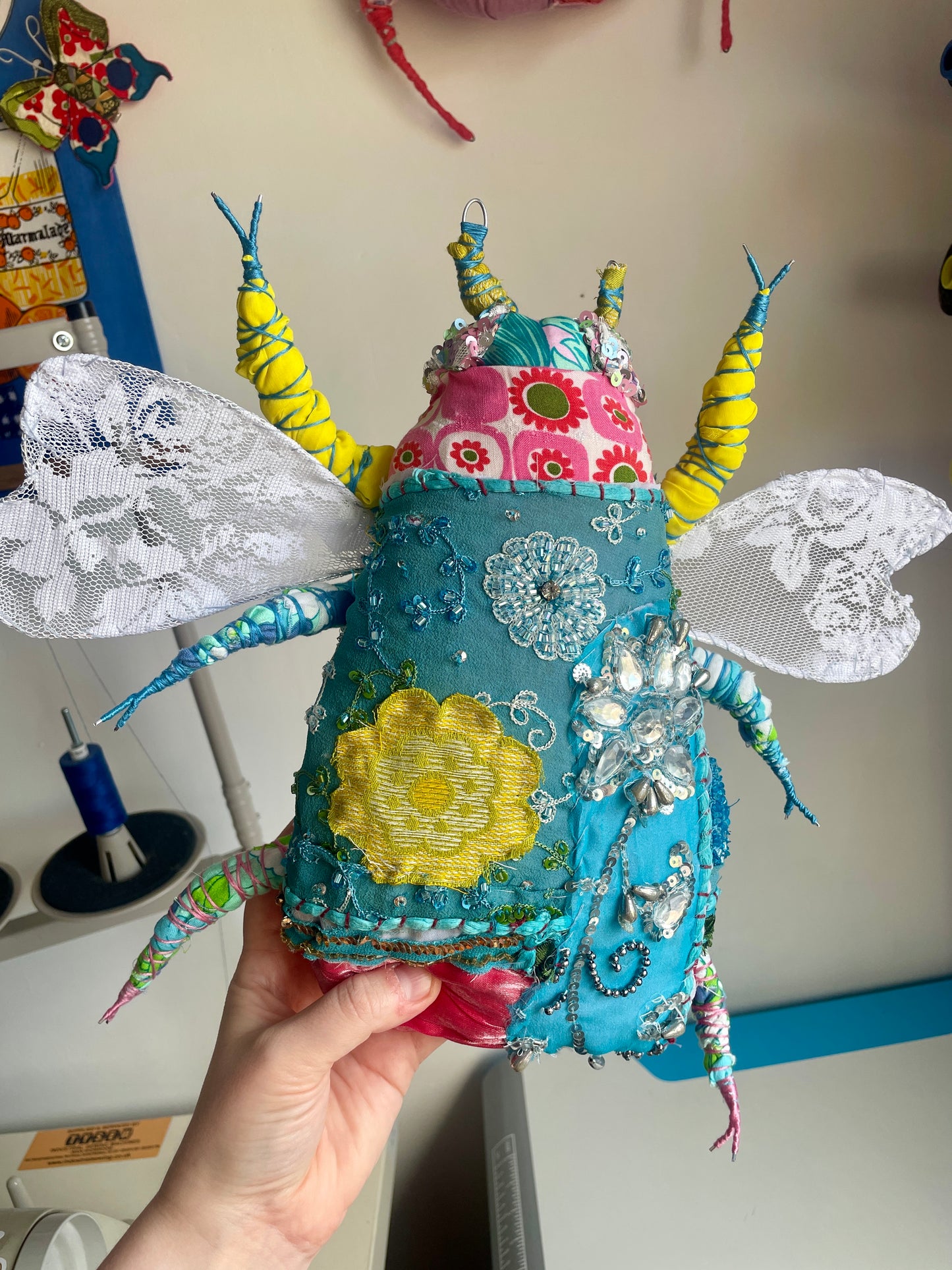 Limited Edition Fabric Beetle Bug Sewing Kit - Turquoise