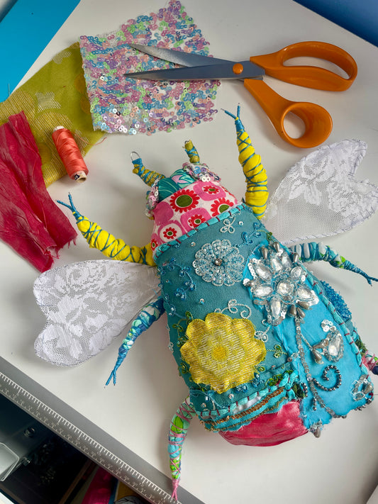 Limited Edition Fabric Beetle Bug Sewing Kit - Turquoise
