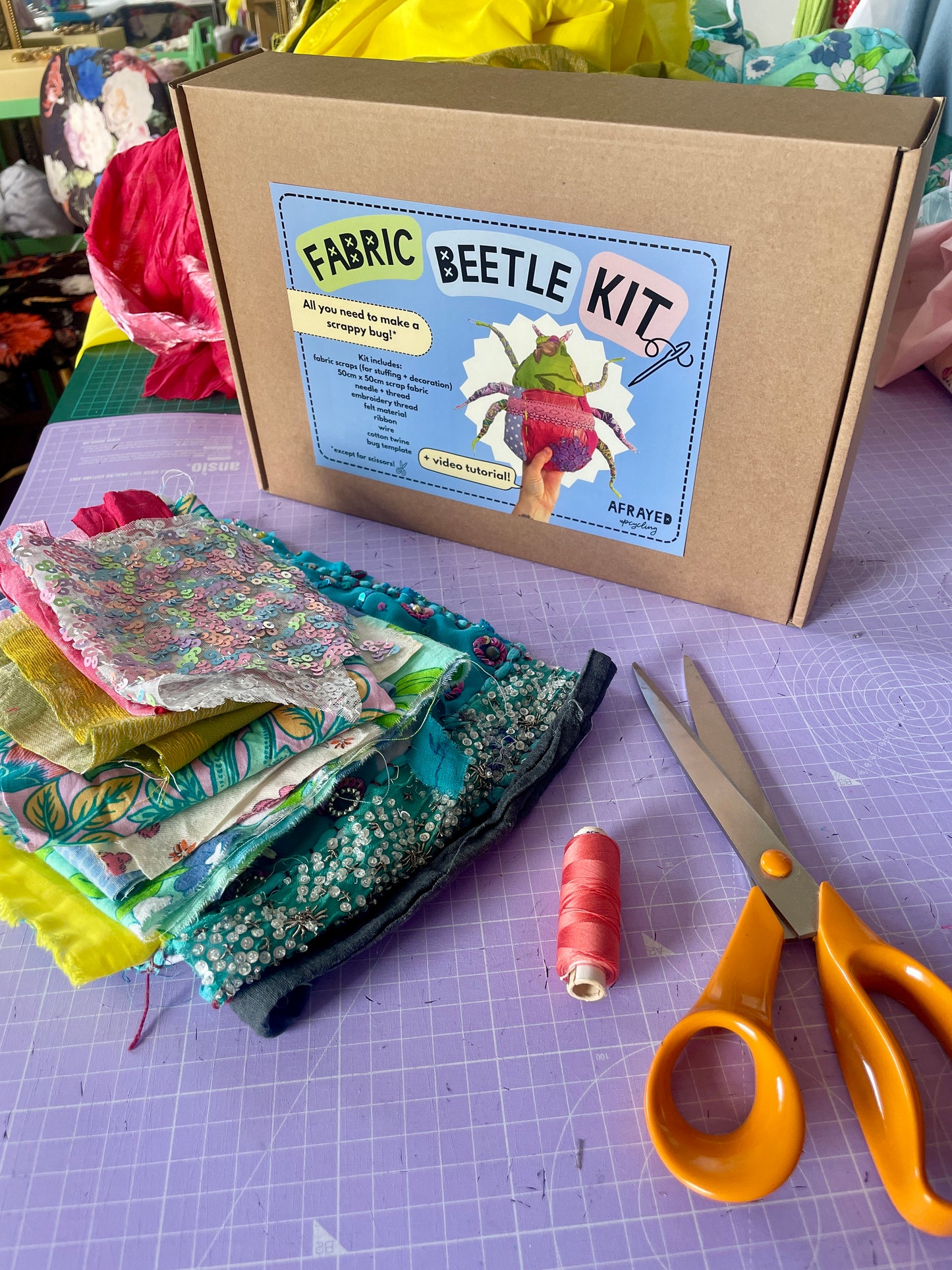 Limited Edition Fabric Beetle Bug Sewing Kit - Turquoise
