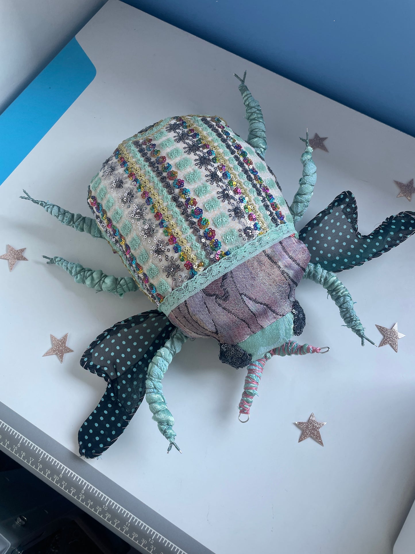 Sparkly Fabric Beetle Bug Sewing Kit - Mint Slate
