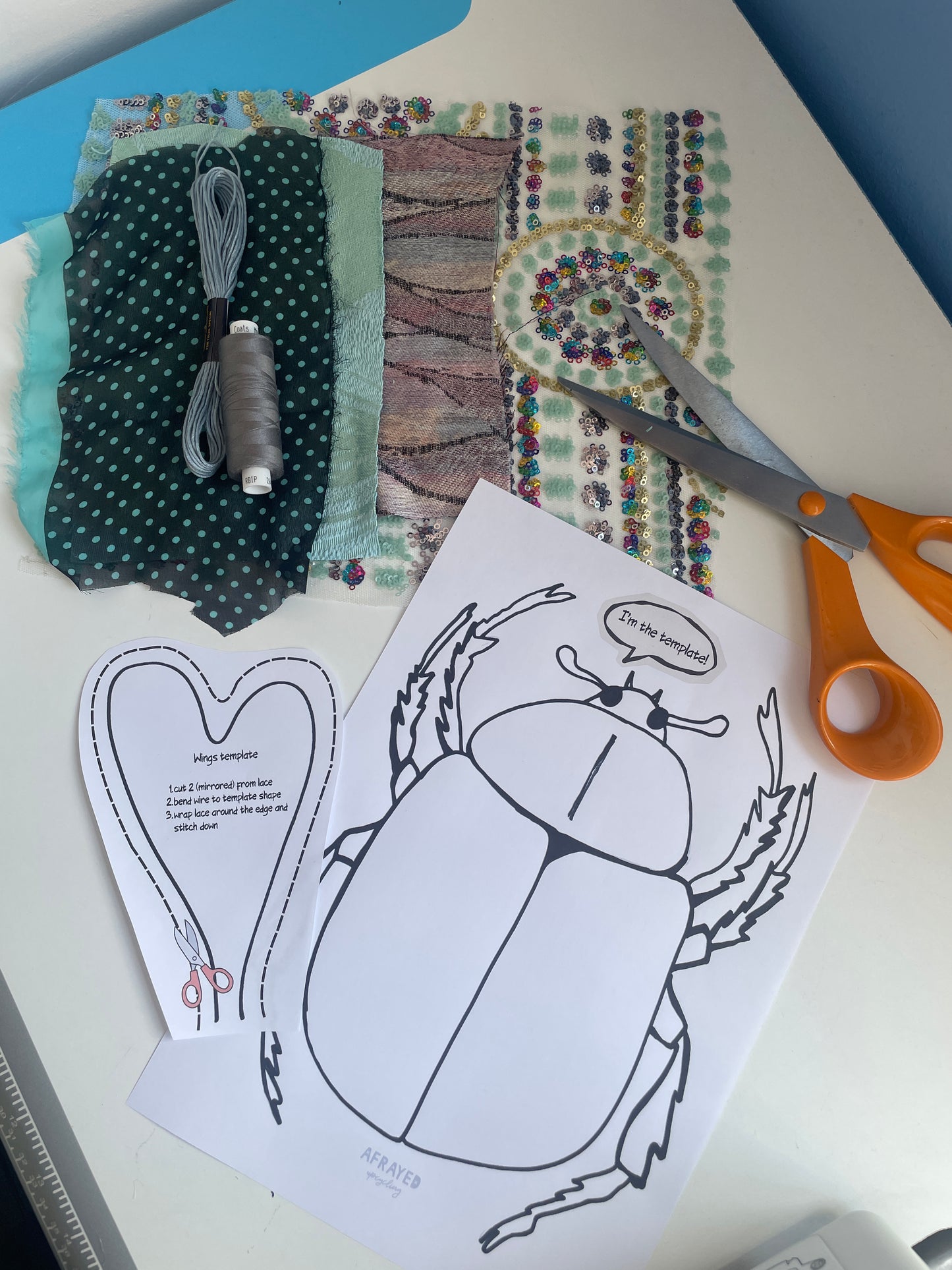 Sparkly Fabric Beetle Bug Sewing Kit - Mint Slate