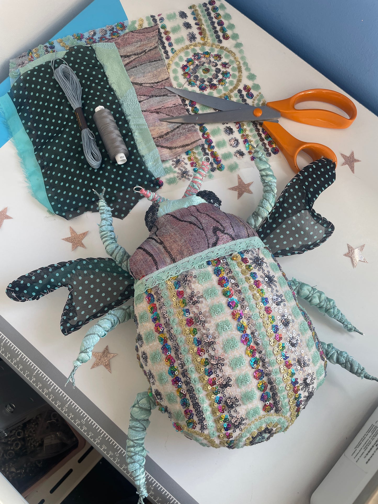 Sparkly Fabric Beetle Bug Sewing Kit - Mint Slate