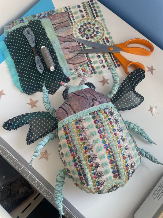 Sparkly Fabric Beetle Bug Sewing Kit - Mint Slate