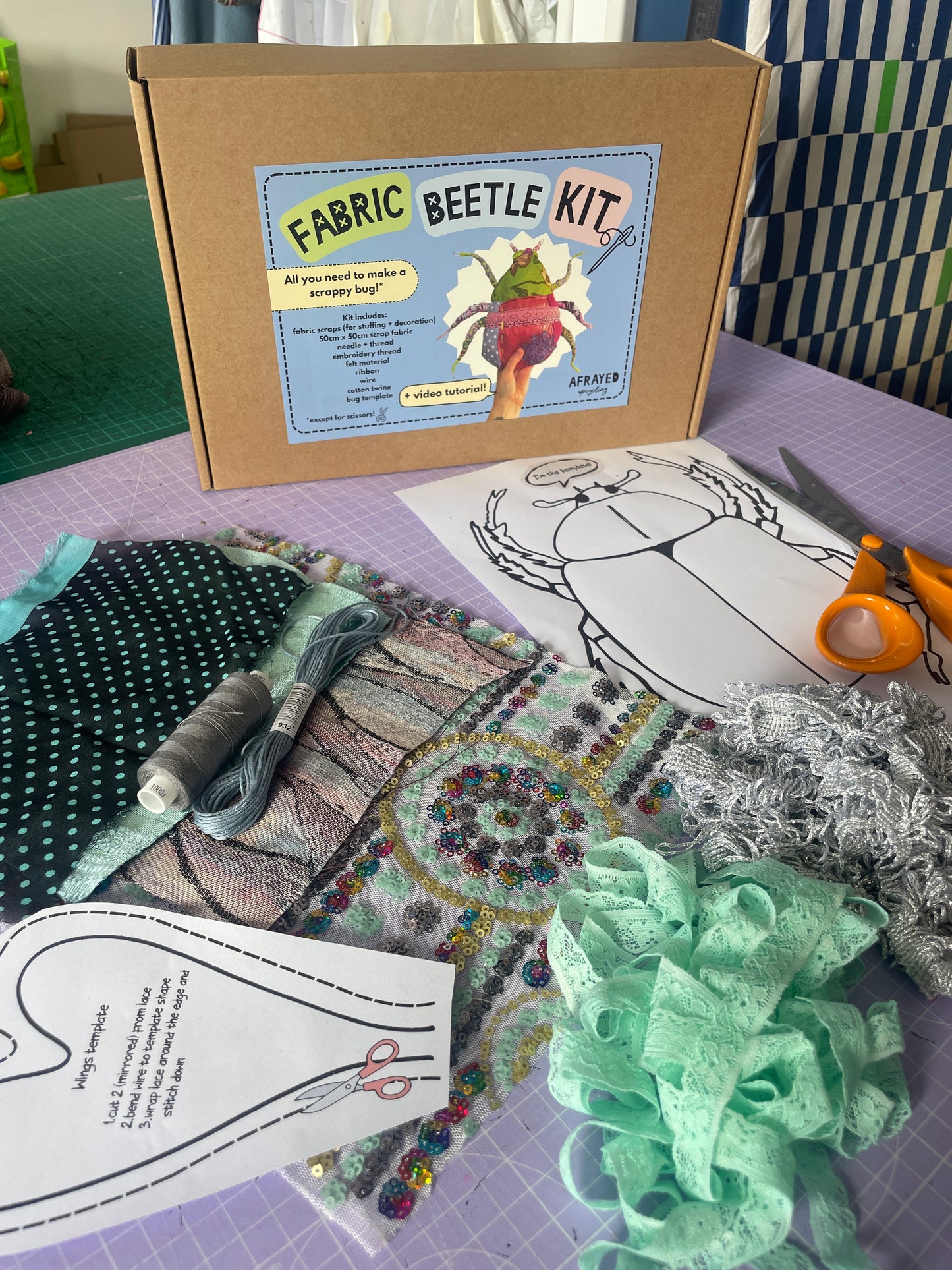 Sparkly Fabric Beetle Bug Sewing Kit - Mint Slate