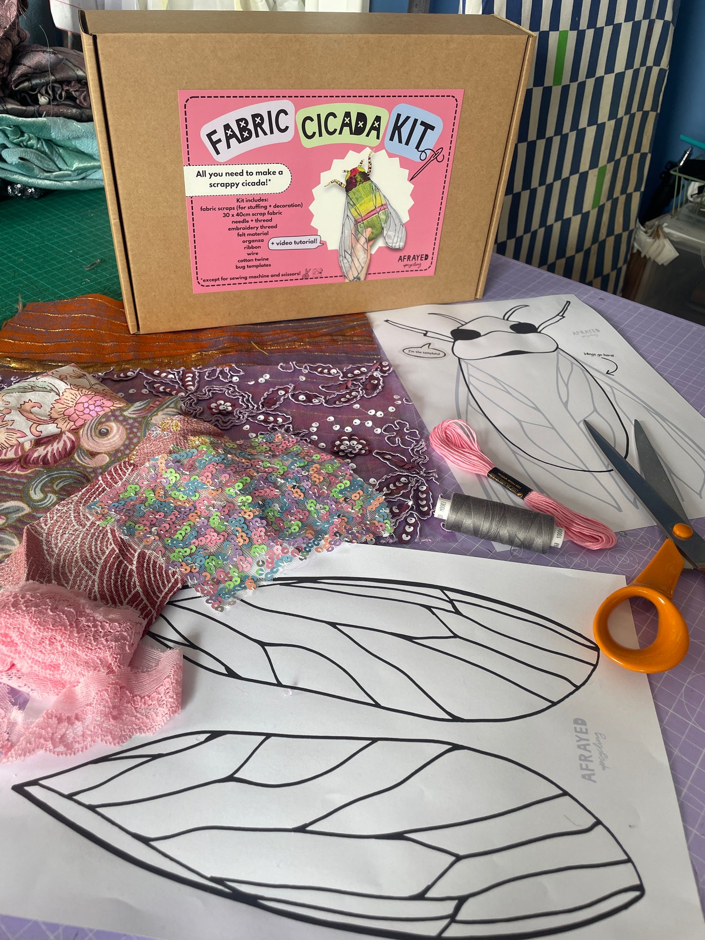 Sparkly Fabric Cicada Bug Sewing Kit - Lilac Jet